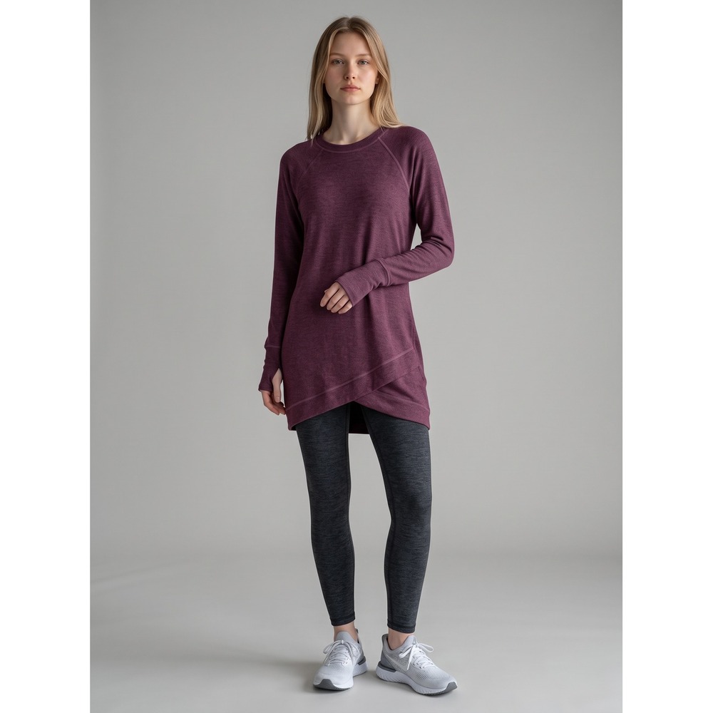 Athleta Pranayama Cybele Tunic Dark Purple Heather Crossover Hem XS 362823